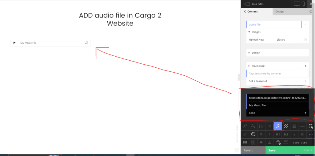 add audio url in cargo collective 2 website