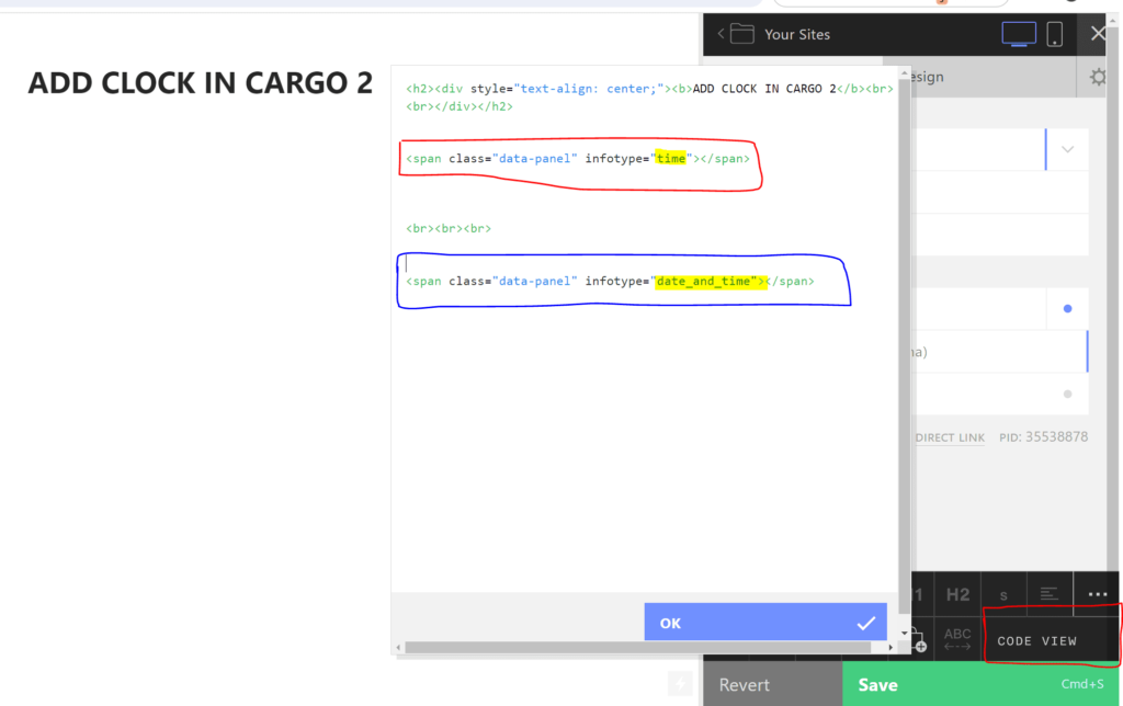 add code view to add clock in cargo 2