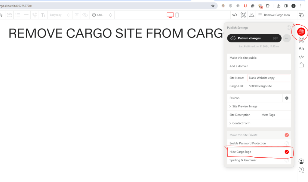 check hide cargo logo button