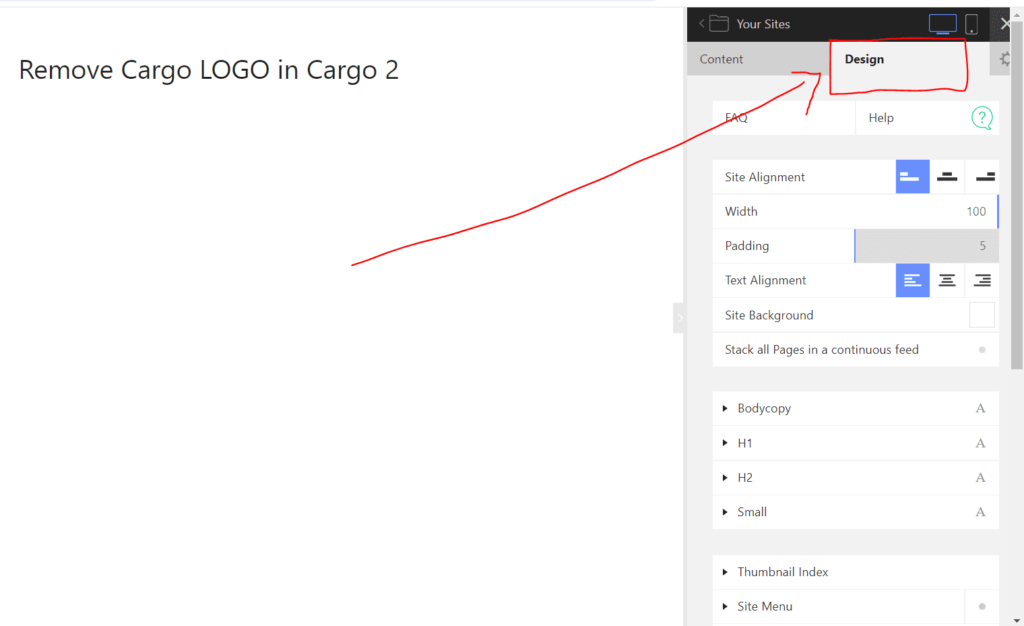 go to design tab to hide cargo logo