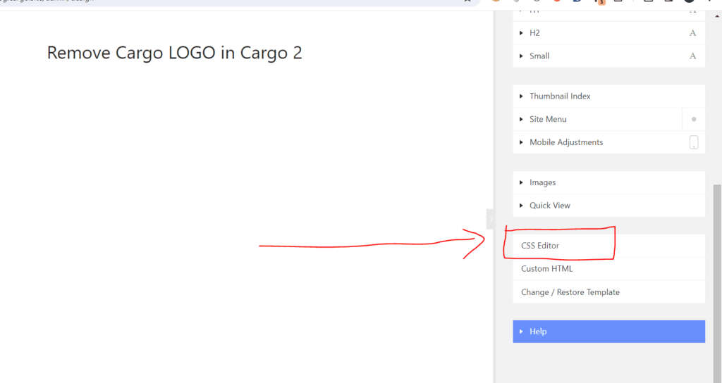 go to css editor to remove cargo logo