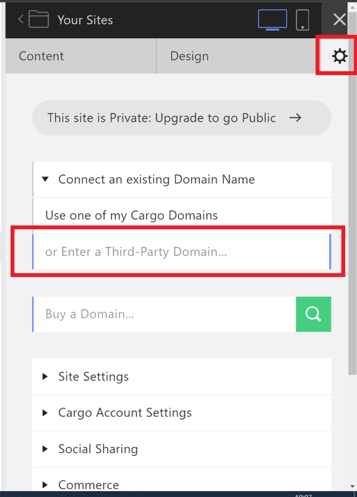 connect domain in cargo site