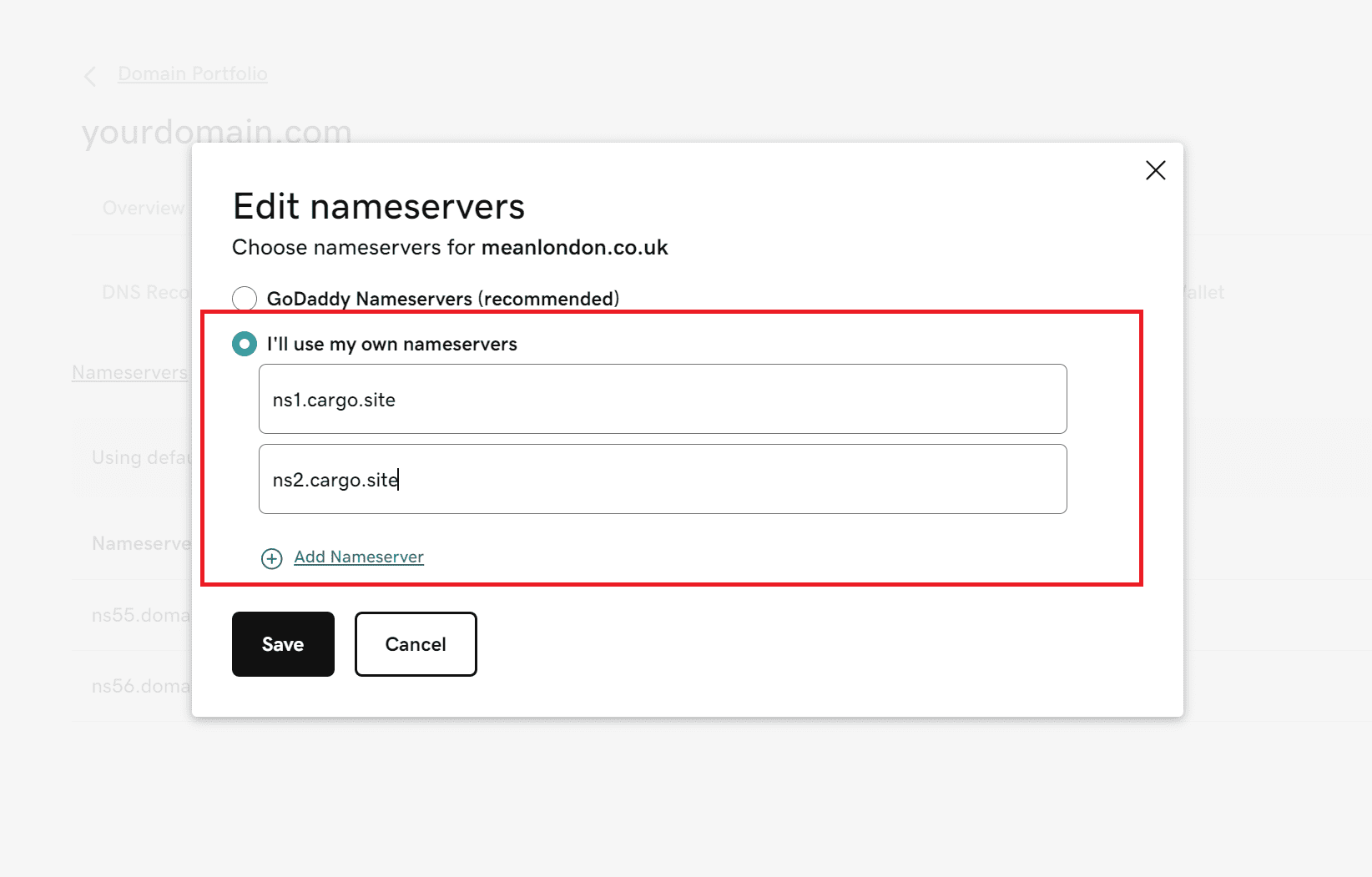 connect domain in cargo site