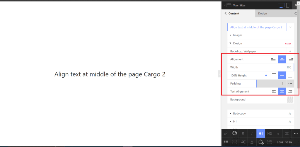 align text vertcially and horizontally center in cargo 2