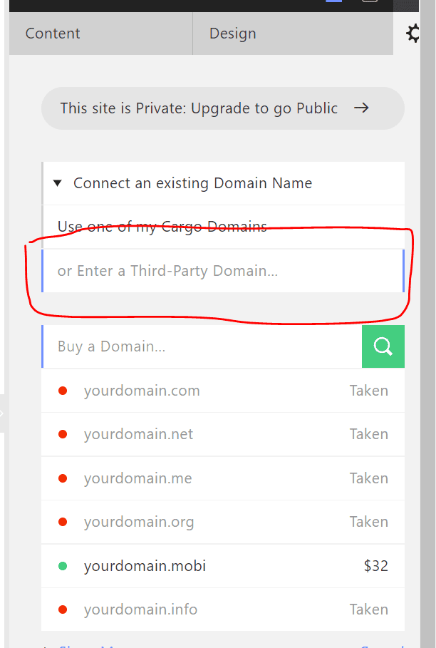 connect domain in cargo site