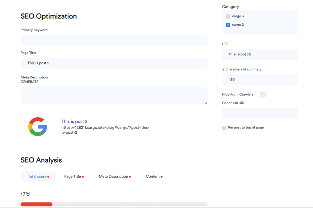 seo optimzation for cargo site blog