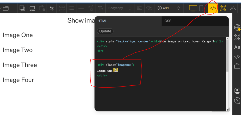 show image on text hover in cargo site