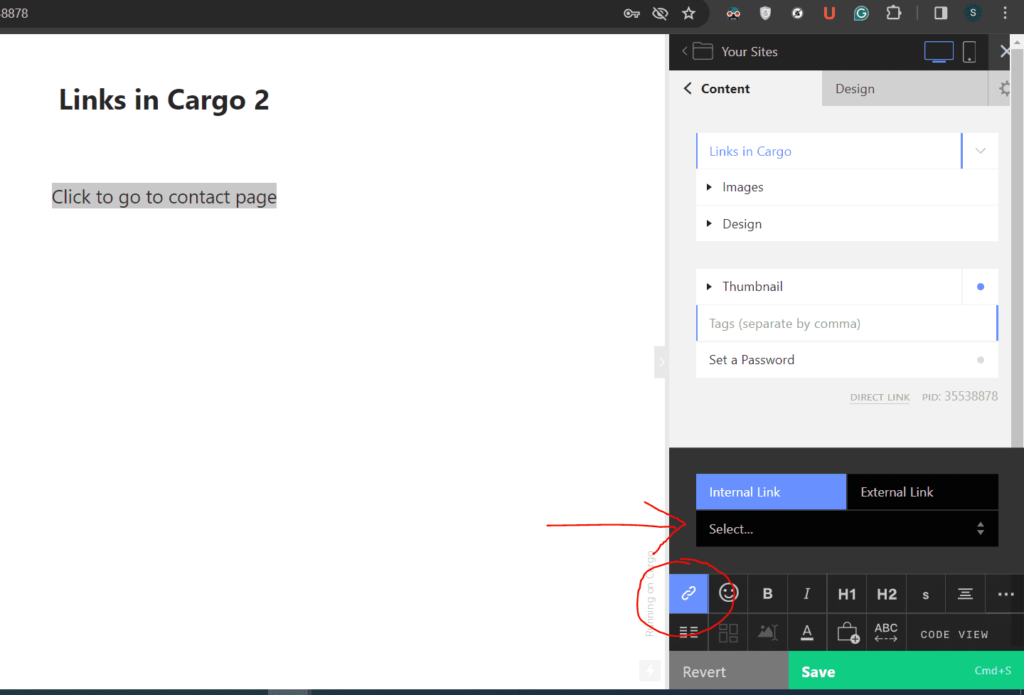 Link page and URL in Cargo 2