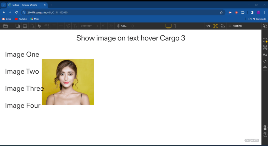 show image on text hover in cargo collective