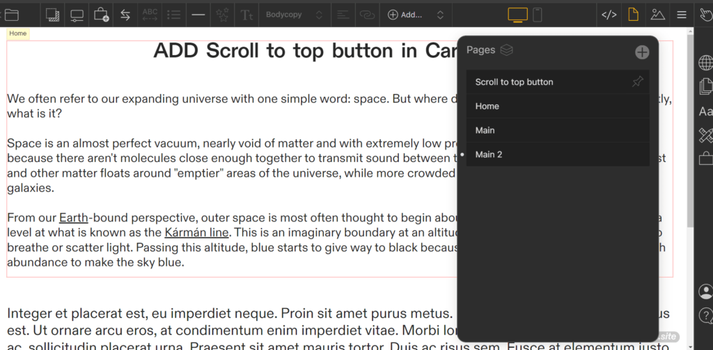 How to add Scroll to Top in Cargo Site