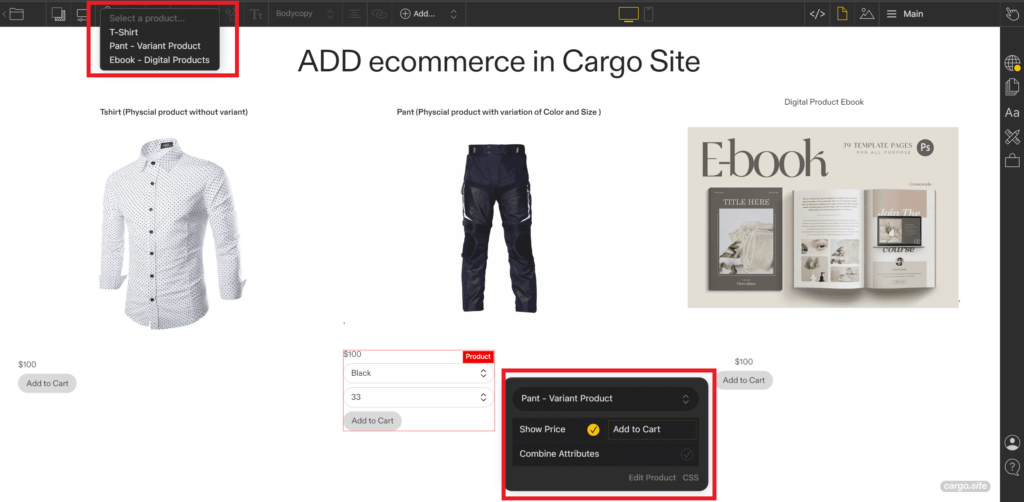 add products to cargo site
