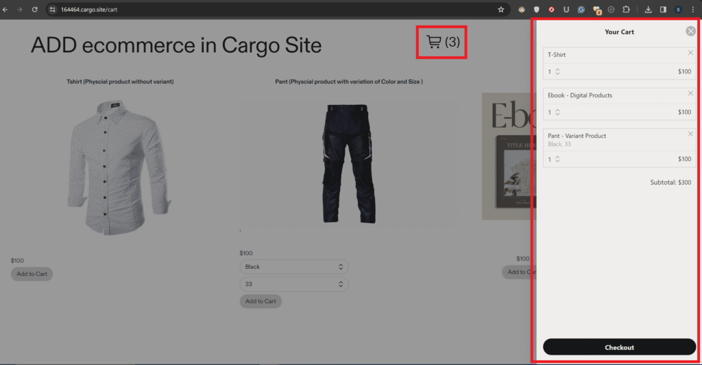 add view cart button to cargo site