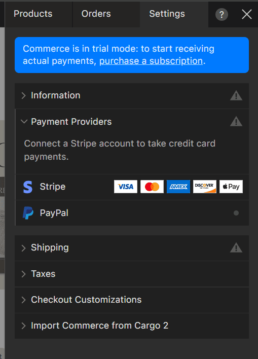 adding payment methods to cargo site