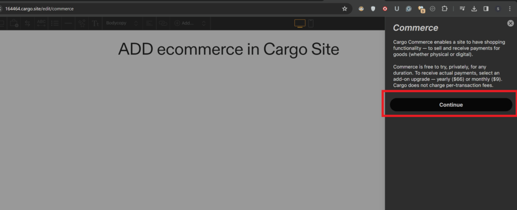 getting started with Cargo Commerce